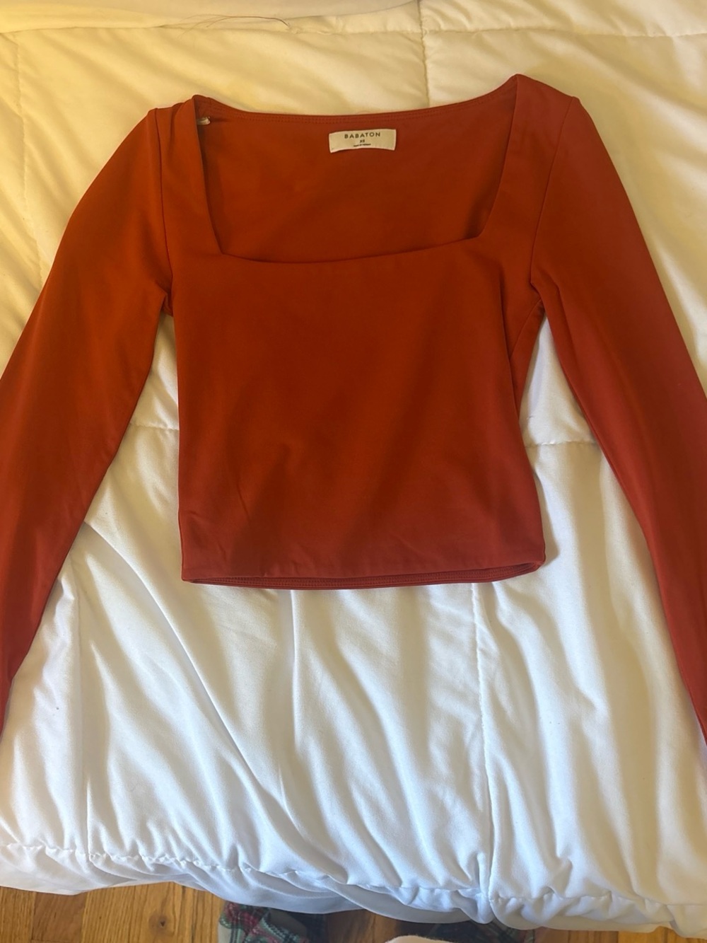 Babaton Rust-Orange Square Neck Long Sleeve Top